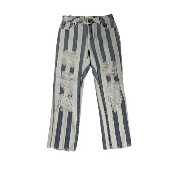 Pacsun Distressed Striped Mom Jean Blue White Size 24 - Picture 1 of 11